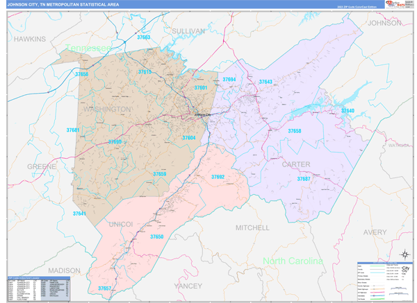 Johnson City Metro Area Wall Map